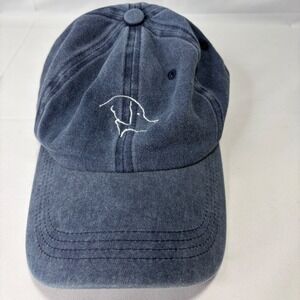 Dog Embroidered Baseball Cap Unisex Navy Blue Washed Cotton Adjustable Strap Hat